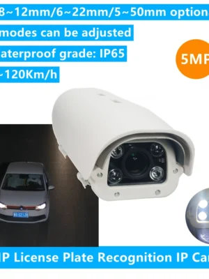 5MP LPR IP Camera with Varifocal Lens for Outdoor Vehicle License Plate Recognition.